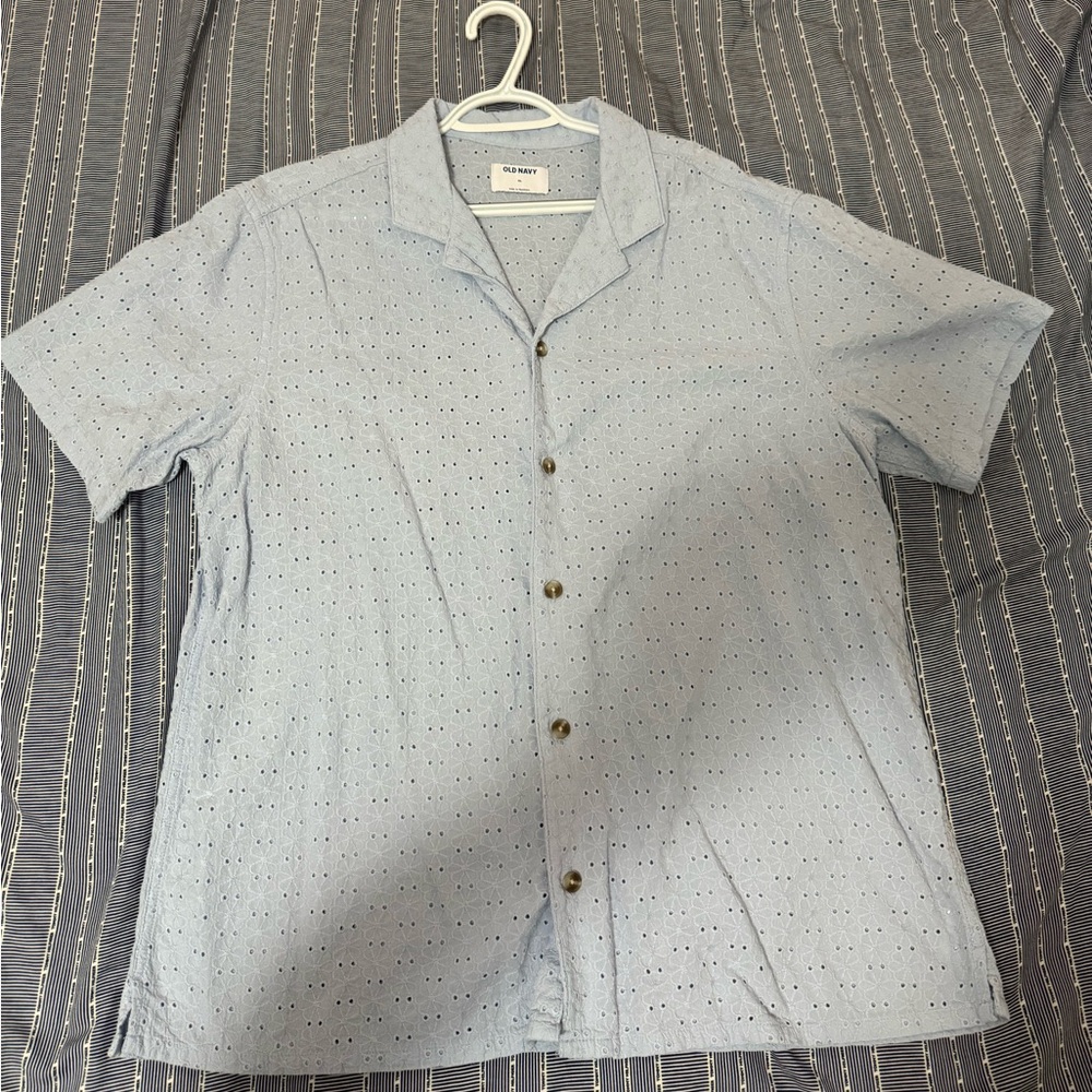 Old Navy Light Blue Eyelet Button Down Shirt